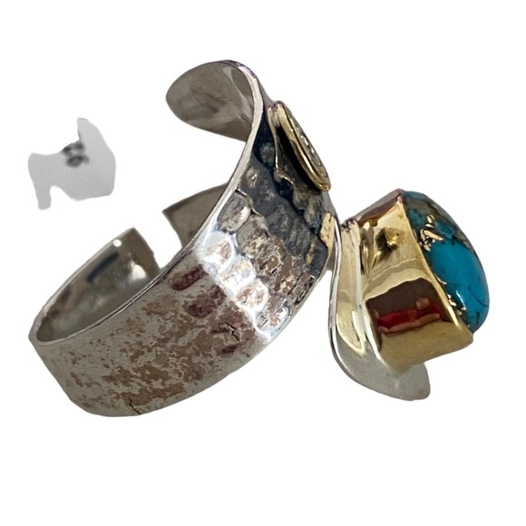 NWT Sterling silver 925 hammered wrap ring copper turquoise gold size 8 - Picture 3 of 7